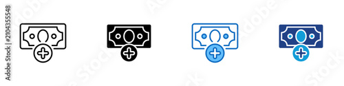 Billede på lærred Add Payment User Multiple Style Icon Design Vector - Banknote with plus circle r