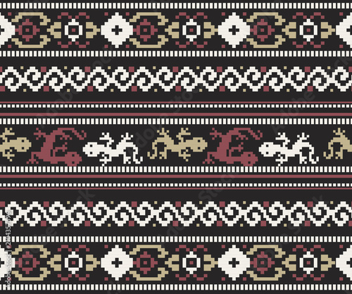 Quadro su tela A seamless, multicolored, all-over pattern featuring geometric animal motifs, designed for use as a background, fabric print, or clothing design