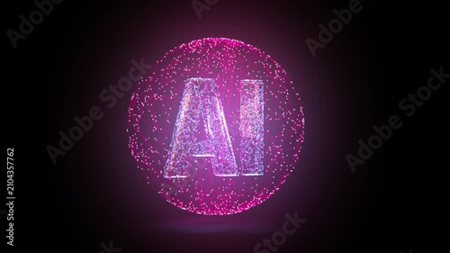 AI letters animation of glowing symbols with digital and geometric noise in computer science world, 4k abstract artificial intelligence tech animated template