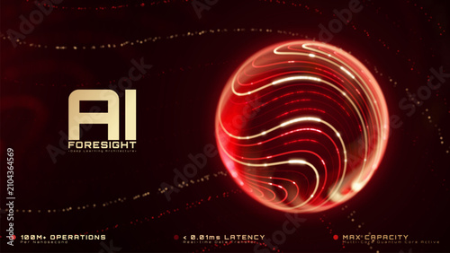 Obraz na płótnie Red Gold Glow Dot Particle Sphere Line Luxury Abstract Background Shows Premium AI Foresight Intelligence Concept For Modern Global Cyber Futuristic Technology Market