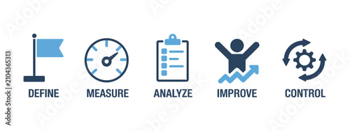 Lean Six Sigma Banner, Modern Vector Illustration with Process Improvement, Quality Management, Business Strategy, and Performance Icons