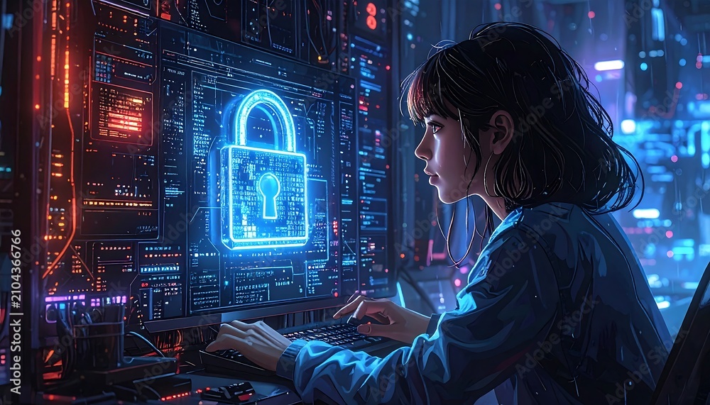 Naklejka premium Cyber Security Woman. (1)