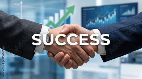 Business handshake after a successful deal with rising financial chart. Business success, partnership, agreement, investment, teamwork, corporate growth and negotiation concept