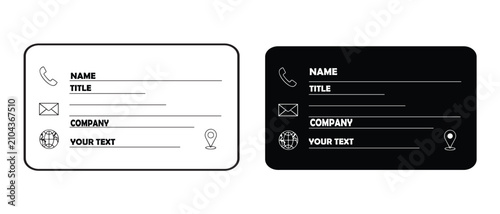 Two styles of business card templates with icons for contact information and location