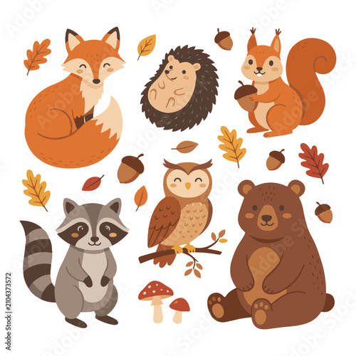 Cute Funny Animal Cartoon Set Vector Illustration with Dog Cat Bear Tiger Lion Rabbit Mouse Cow Squirrel and Wild Zoo Characters Collection for Kids Design