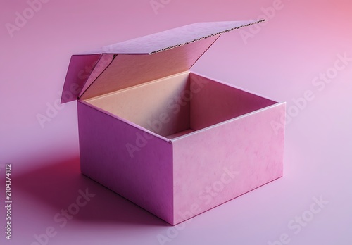 Pink cardboard box, open, on purple background, pink box open box empty box