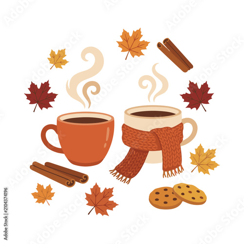 Warm Coffee Cup with Cinnamon and Aromatic Spices Vector Illustration Cozy Autumn Hot Beverage for Cafe Breakfast and Seasonal Drink Design