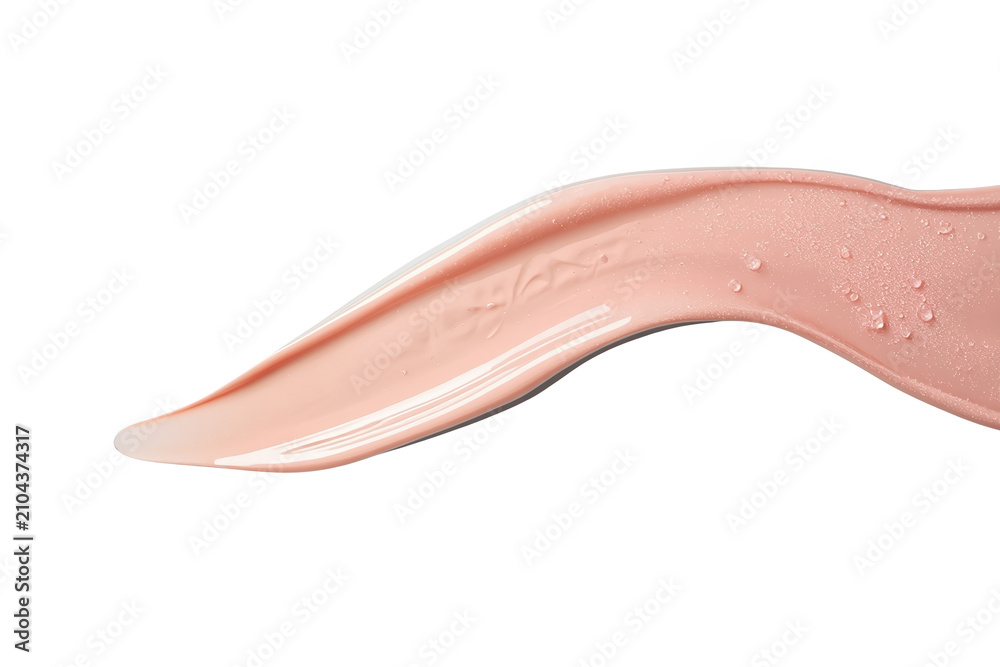Fototapeta premium Pink cosmetic cream smear on a transparent background, displaying fluid texture, skin hydration, and beauty product concepts
