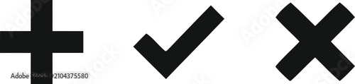 Cuadro en lienzo Plus checkmark and x symbols black icons on white background