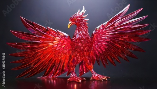 Majestic Red Phoenix Sculpture with Intricate Feather Details and Dynamic Pose.