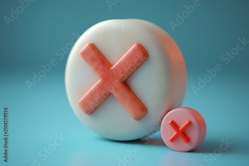 Two white pills with red x marks on a blue background, medication
