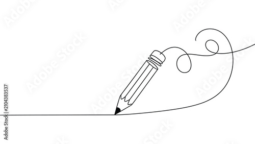 Slika na platnu Continuous one line drawing of pencil creating elegant swirling curved line, min