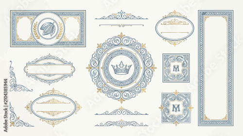 Vintage Decorative Ornaments, Frames, Badges and Emblems - Vector Set