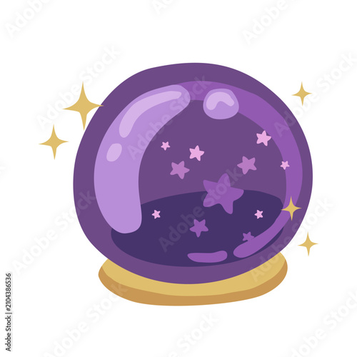 Cute magic crystal ball illustration, isolated cartoon fortune teller glass orb clipart on white