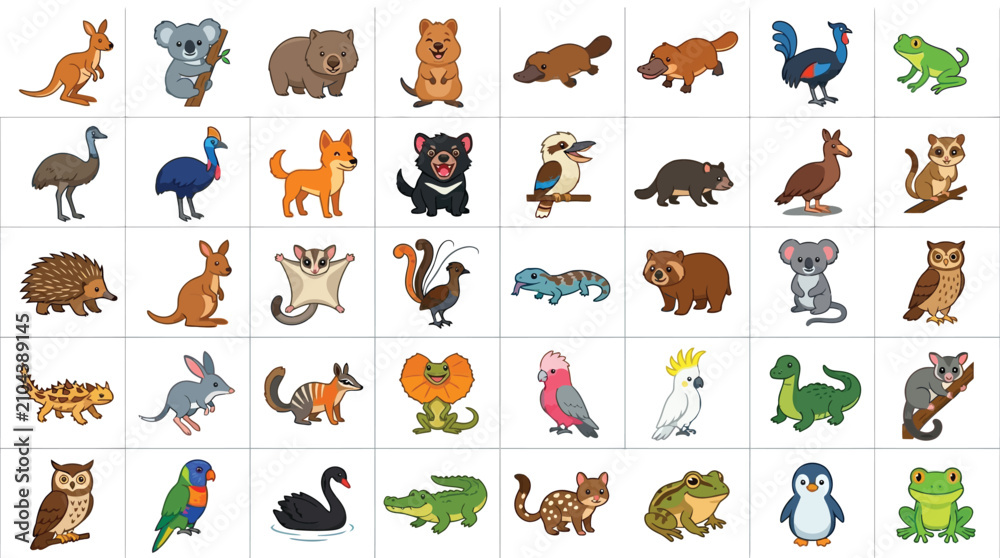 Obraz premium Australian wildlife animal icons and illustrations set.