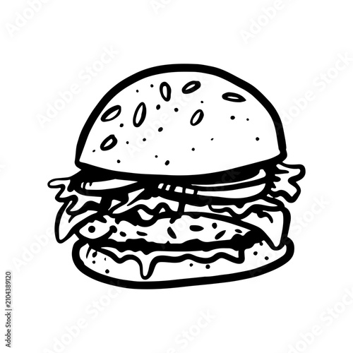 Hand Drawn Beef Cheeseburger Vector Illustration Isolated on Transparent Background