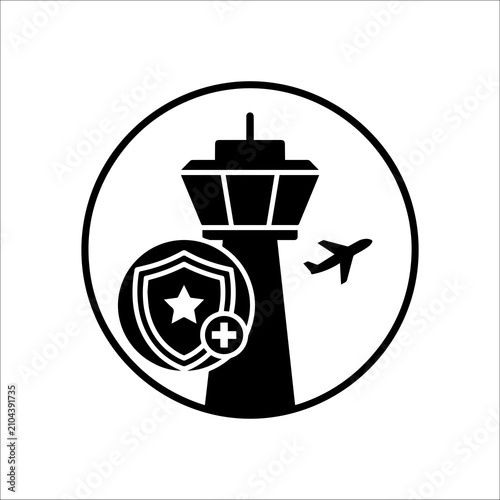 Airport air traffic control security icon with security aviation airplane