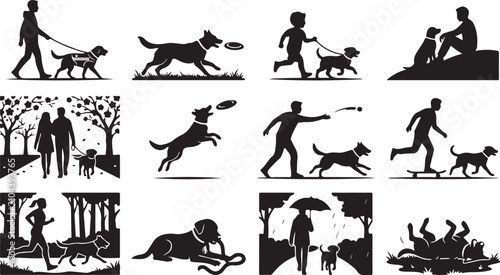 Foto Diverse collection of black silhouette featuring people and dogs engaged in outd