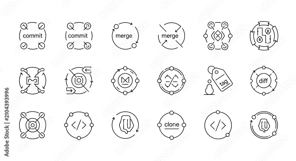 Фотография Set of line art icons for version control and software development workflows