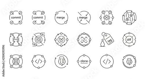 Valokuva Set of line art icons for version control and software development workflows