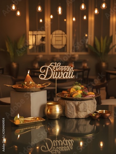 Luxury Happy Diwali Celebration Featuring Traditional Indian Feast and Illuminated Festive Decor for Elegant Retail and Lifestyle Promotion