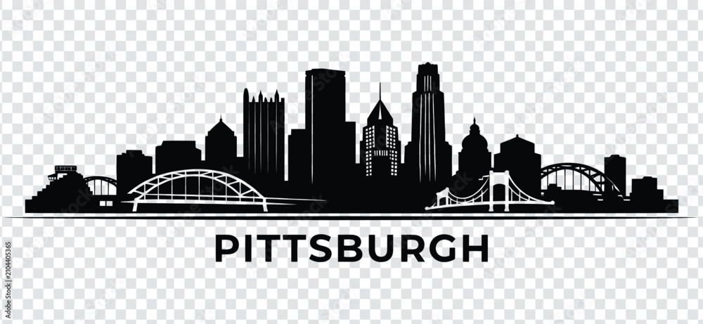 Obraz premium Pittsburgh city skyline silhouette with famous landmarks and bridges vector illustration