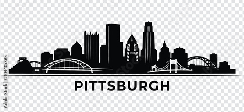 Bild auf Leinwand Pittsburgh city skyline silhouette with famous landmarks and bridges vector illu