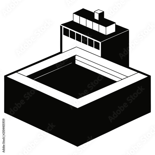 Isometric view of a small building structure or modular foundation unit with isometric building structure foundation architecture