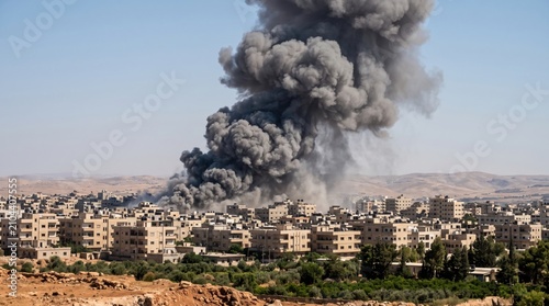 Thick black smoke rising over residential city buildings