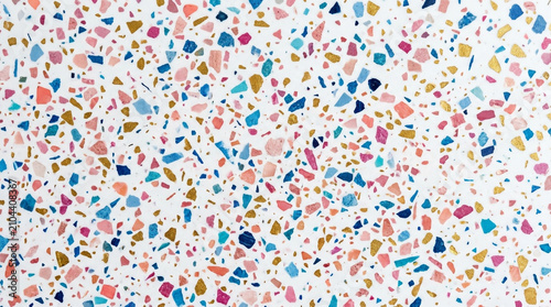 Colorful Terrazzo Pattern Background with Gold Flakes – Pink, Blue and Coral Confetti Texture