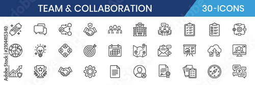 Foto Team and Collaboration thin line icon set