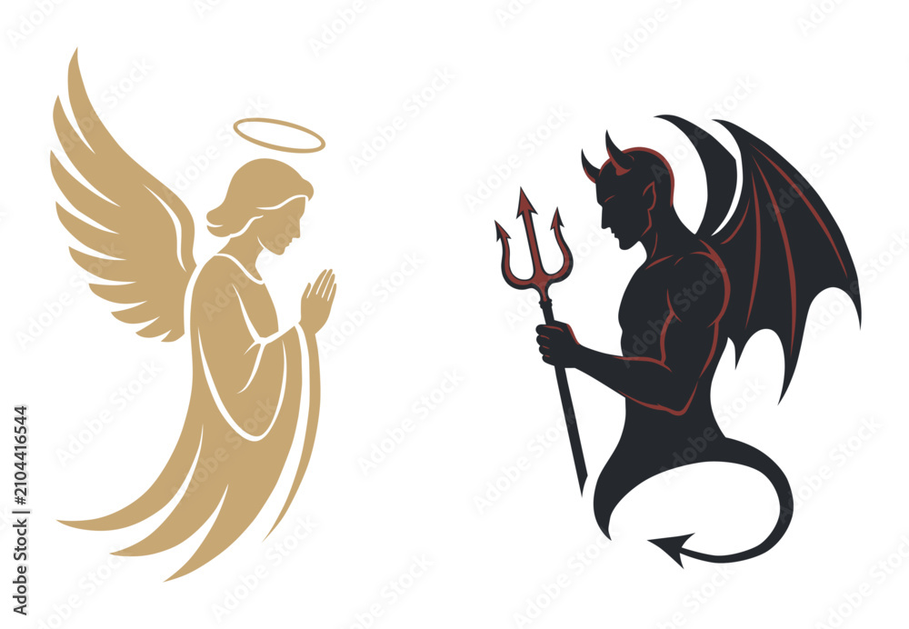 Fototapeta premium Angel and devil silhouette flat vector illustration