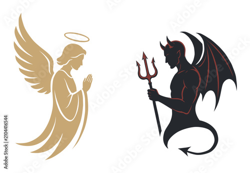 Quadro su tela Angel and devil silhouette flat vector illustration