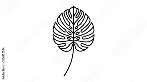 Foto Monstera leaf outline simple line art drawing.