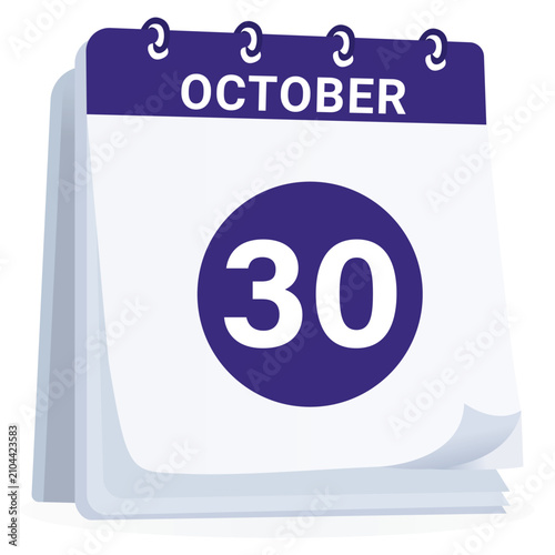 Bild auf Leinwand October 30th Calendar Date Icon Purple Monthly Planner Reminder Schedule Event H
