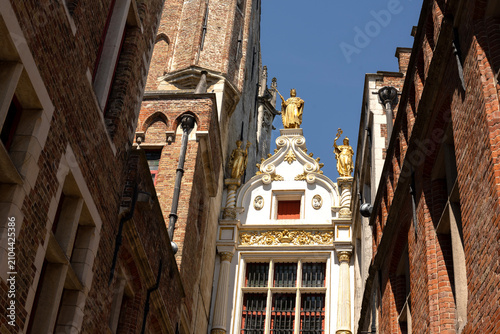 Traditional Medieval Architecture and Historic Guildhouses in Bruges Belgium