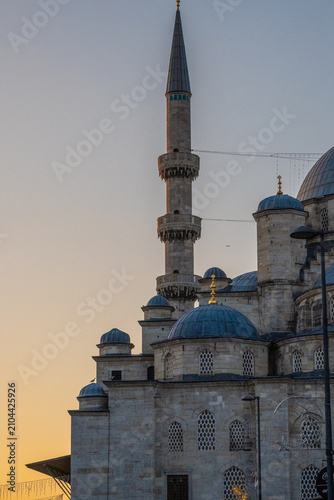 Canvas Print Detailed architectural view of the historic New Mosque (Yeni Camii) with its dom