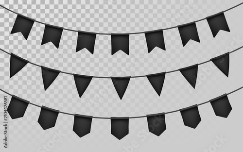 Festive flag garland. Carnival park with flags. Birthday, circus border decoration.
