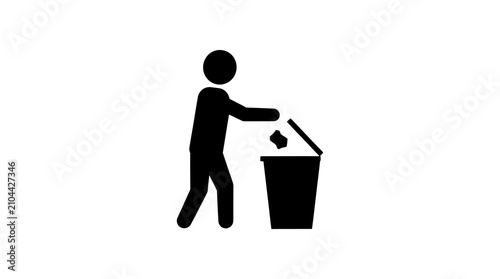Bild auf Leinwand Person disposing of trash into receptacle silhouette on white background