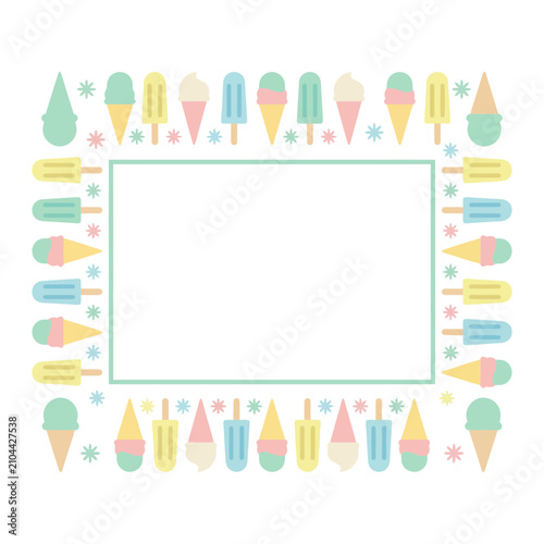 Summer Ice Cream Frame for Marketing. Pastel Popsicle Border with Copy Space. Minimalism, Playfulness. Flexible Layout, Design Space.