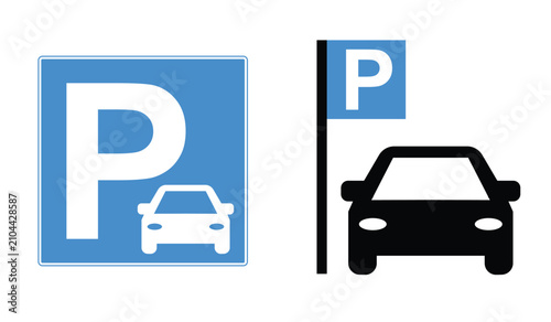 Car parking zone sign icons, a vector set with a blue 