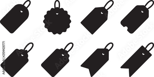 Konstfotografi Black tag icons with different shapes and handles Vector