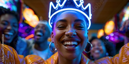 Radiant smiles illuminate a lively festive gathering