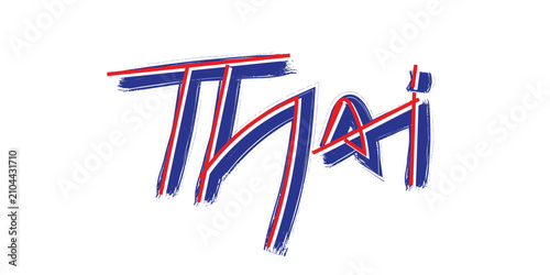 Thailand Text Design with Painted Brush Font, Blue and Red Colors