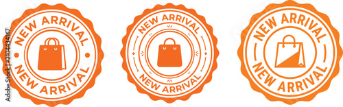 Cuadro en lienzo Three orange new arrival shopping bag circular labels