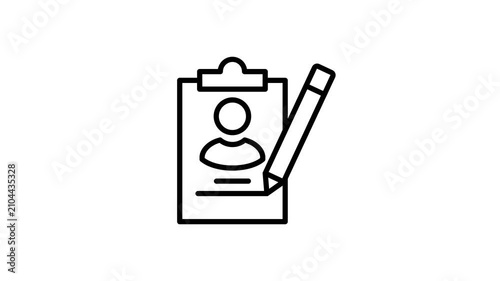 Person or guest profile data document animated icon. Animation of human or people information on paper file, paperwork, record, report, archive, and clipboard. 4K video with alpha channel
