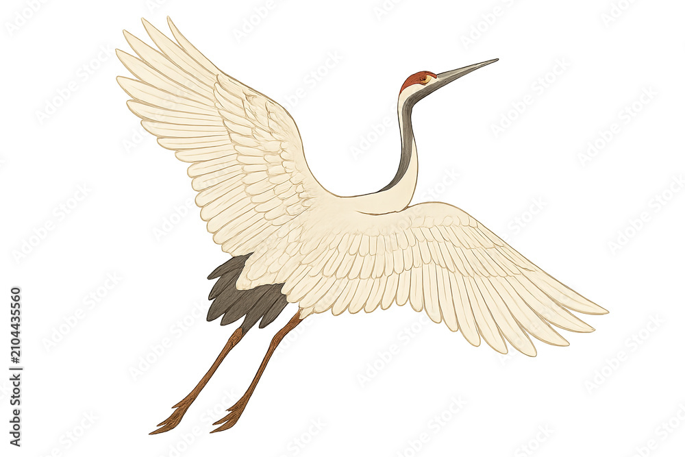 Obraz premium Crane in flight with wings spread, isolated on transparent background