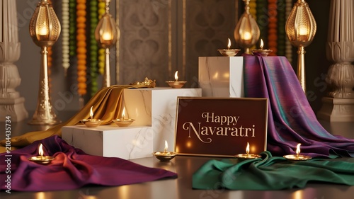 A Luxurious Ecommerce Backdrop Showcasing Elegant Festive Decorations with Traditional Oil Lamps and Vibrant Silk Fabrics for Indian Cultural Celebrations