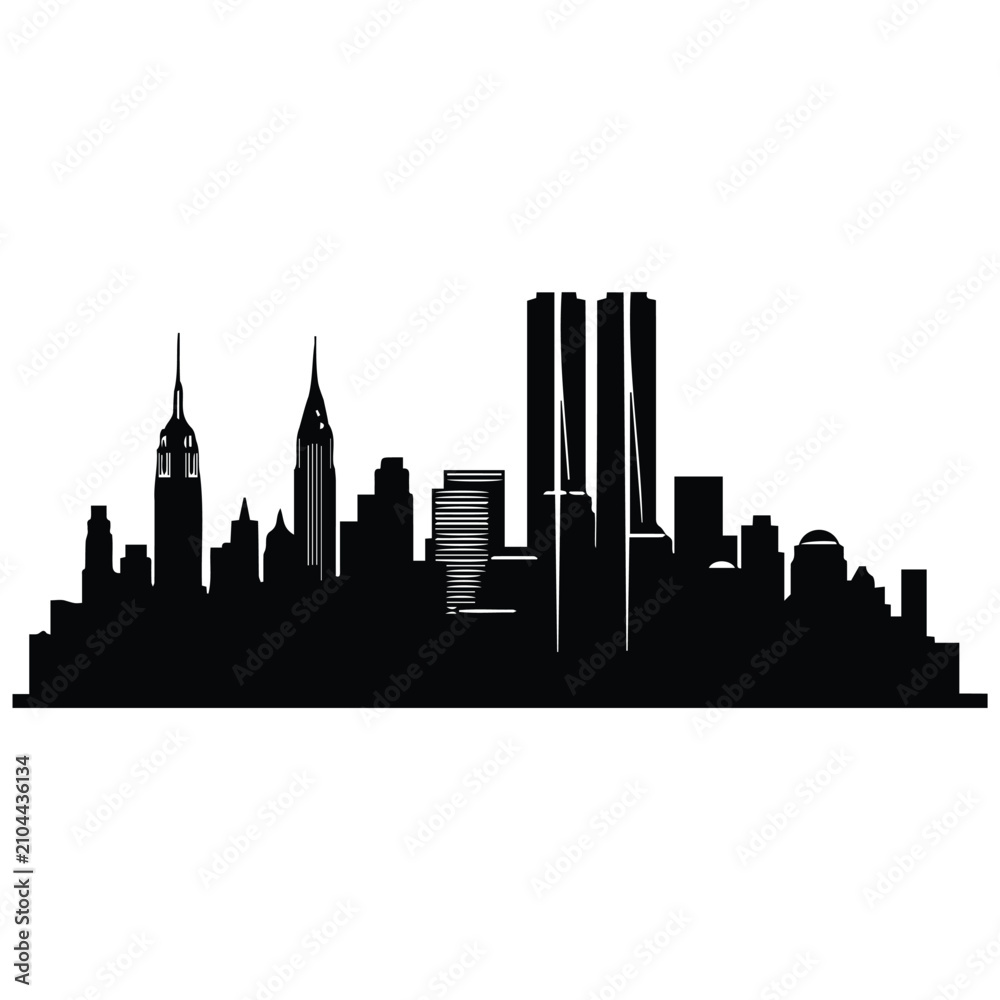 Obraz premium New york city skyline vector silhouette illustration with iconic skyscrapers and buildings.