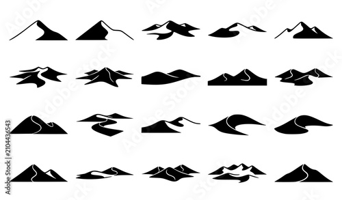 Minimal Mountain Landscape Silhouette Collection with Peaks Hills and Nature Vector Icon Set